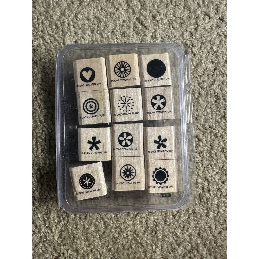 Stampin Up Little Pieces Wood Mounted Rubber Stamps 2005 Set of 12 Retired